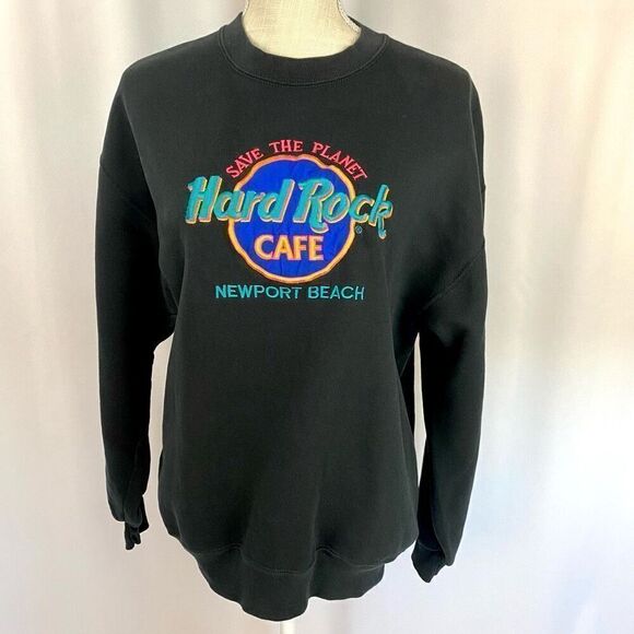 Vintage Y2K Hard Rock Cafe Newport Beach 90s Embroidered Sweatshirt Large Unisex - Picture 1 of 10